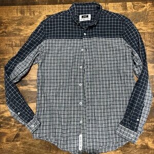 Men's Navy and Gray Checkered Casual Shirt